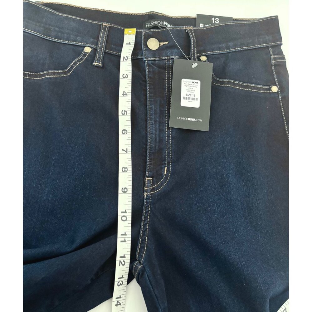 NWT Fashion Nova Jeans 13 Skinny Dark Wash High Waisted Streetwear Minimalist - Picture 8 of 14